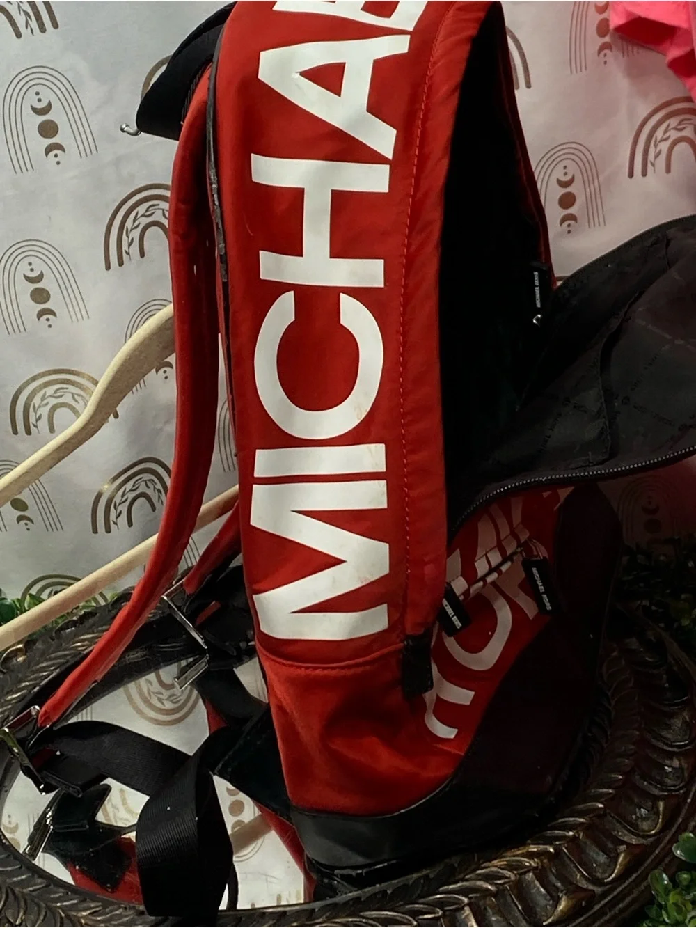 Michael Kors Red and Black Logo Backpack